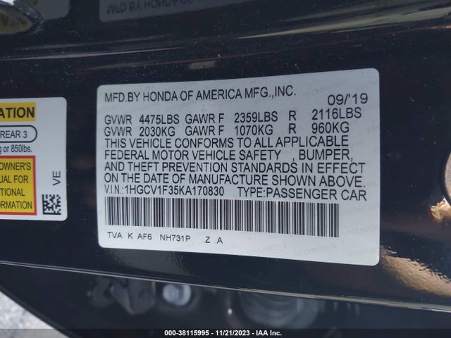 Honda Accord Sport 2019 1HGCV1F35KA170830 Image 9