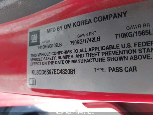 Chevrolet Spark 1lt Auto 2014 KL8CD6S97EC483081 Image 9