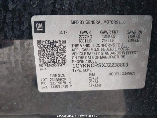1GYKNCRSXJZ238803 Cadillac XT5 LUXURY