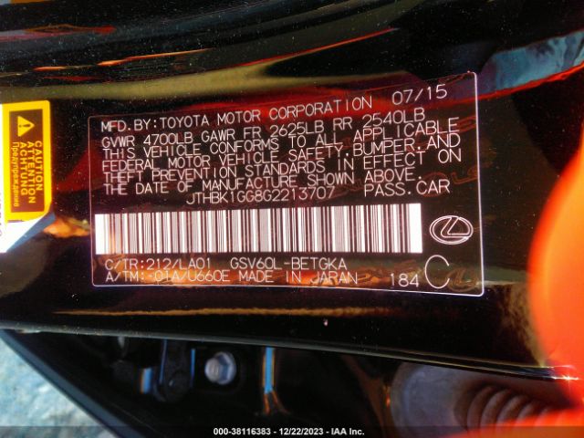 JTHBK1GG8G2213707 Lexus ES 350
