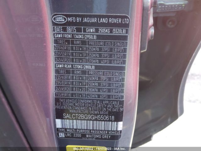 SALCT2BG9GH550618 Land Rover Discovery Sport Hse Lux