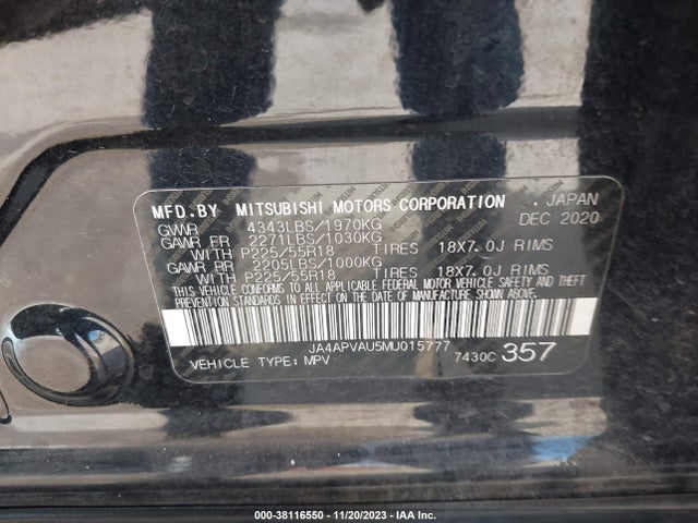 2021 MITSUBISHI OUTLANDER SPORT 2.0 SE 2WD VIN: JA4APVAU5MU015777