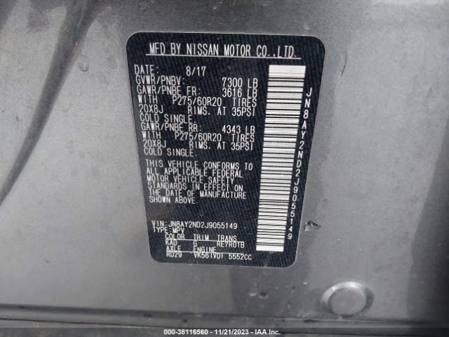 JN8AY2ND2J9055149 Nissan Armada Sl