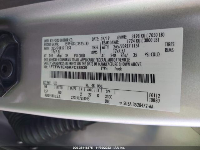 1FTFW1E46KFC88939 Ford F-150 Xlt