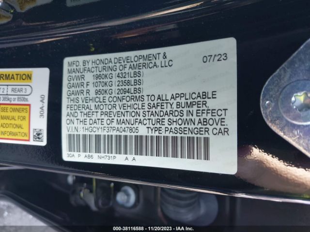 1HGCY1F37PA047805 Honda ACCORD EX