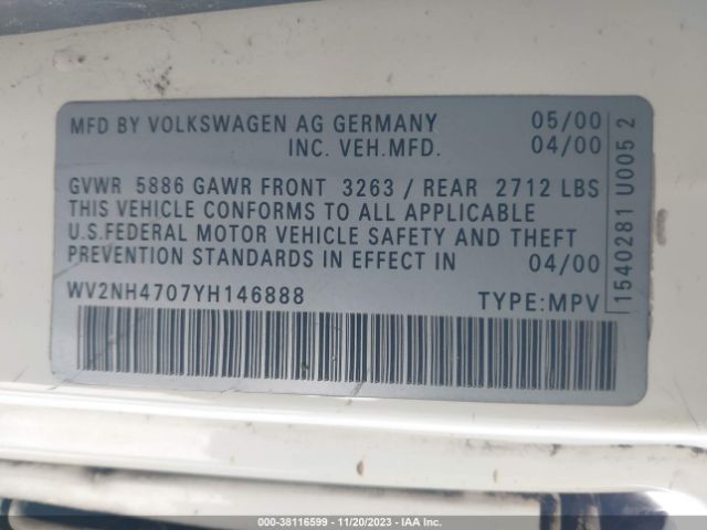 2000 VOLKSWAGEN EUROVAN WV2NH4707YH146888 Photo 8