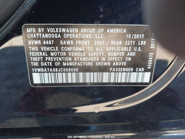 1VWBA7A38JC008030 Volkswagen Passat 2.0t Se