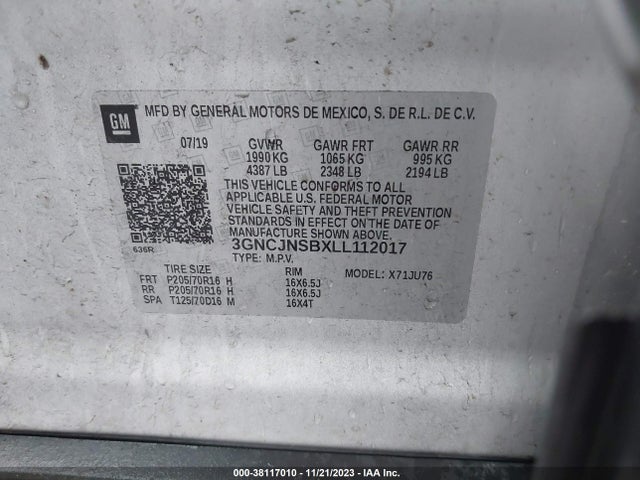 Chevrolet Trax Awd Ls 2020 3GNCJNSBXLL112017 Image 9