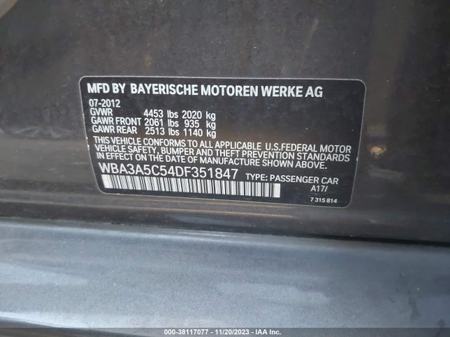 2013 BMW 328I VIN: WBA3A5C54DF351847