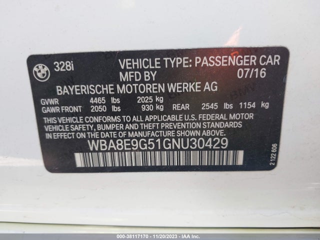 WBA8E9G51GNU30429 BMW 328I