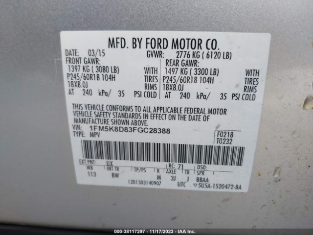 1FM5K8D83FGC28388 Ford EXPLORER XLT