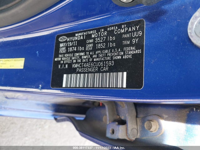 2012 HYUNDAI ACCENT GLS VIN: KMHCT4AE6CU061593