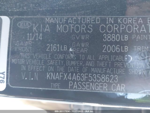 KNAFX4A63F5358623 KIA FORTE LX