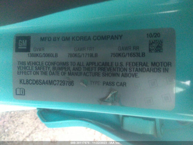 Chevrolet Spark Fwd 1lt Automatic 2021 KL8CD6SA4MC729786 Image 9