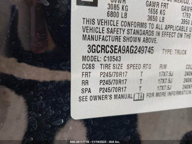 2010 CHEVROLET SILVERADO 1500 LT VIN: 3GCRCSEA9AG249745