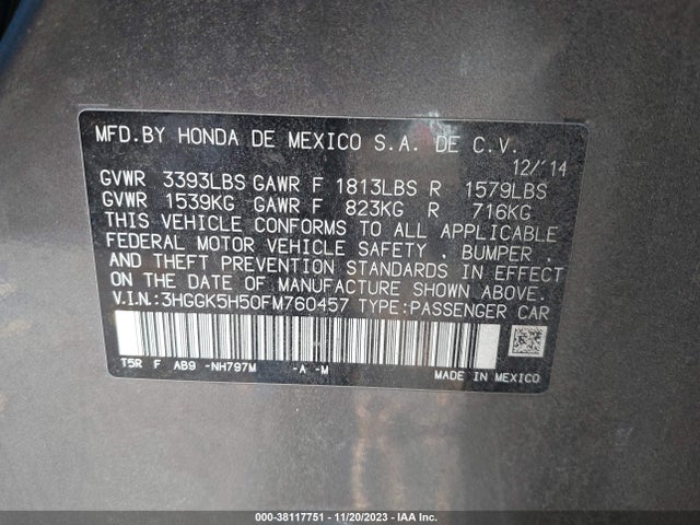 Honda FIT LX 2015 3HGGK5H50FM760457 Image 9