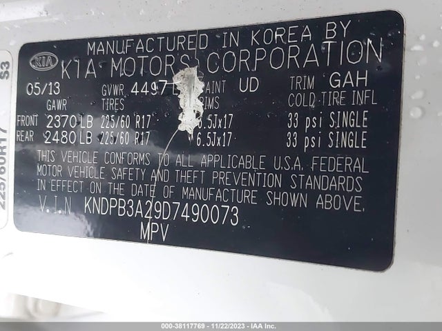 2013 KIA SPORTAGE LX VIN: KNDPB3A29D7490073