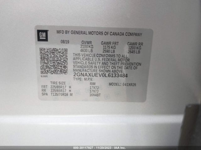 2020 CHEVROLET EQUINOX 2GNAXUEV0L6133484 Photo 8