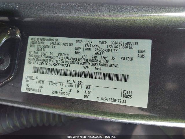 1FTEW1C58KKF10721 Ford F-150 Xlt