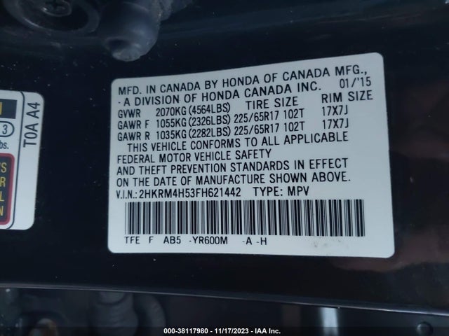 Honda CR-V EX 2015 2HKRM4H53FH621442 Image 9