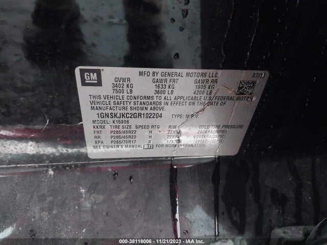 Chevrolet Suburban Ltz 2016 1GNSKJKC2GR102204 Image 9