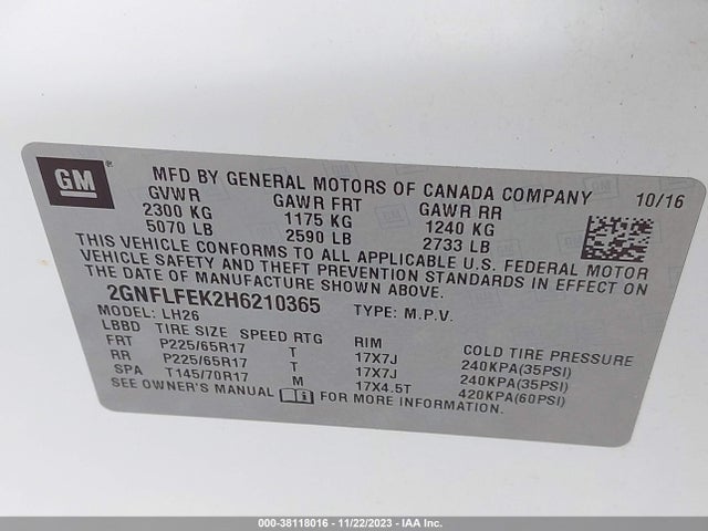 Chevrolet EQUINOX LT 2017 2GNFLFEK2H6210365 Image 9