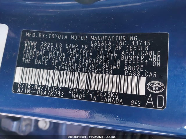 Toyota Corolla S 2016 2T1BURHE3GC562458 Image 9