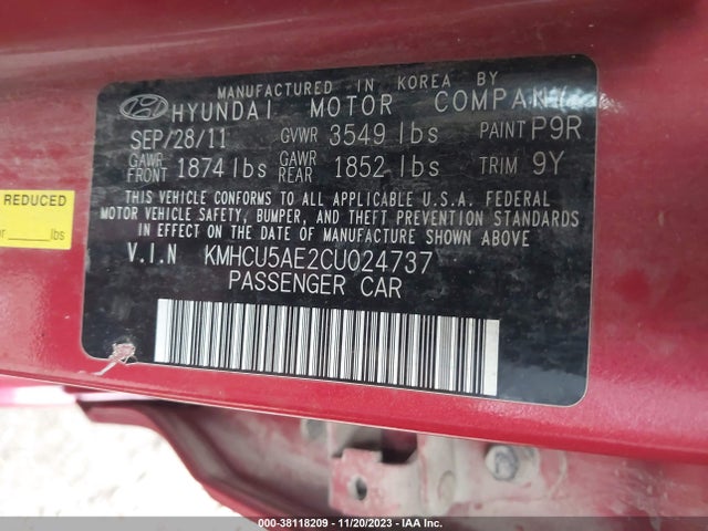 2012 HYUNDAI ACCENT SE VIN: KMHCU5AE2CU024737