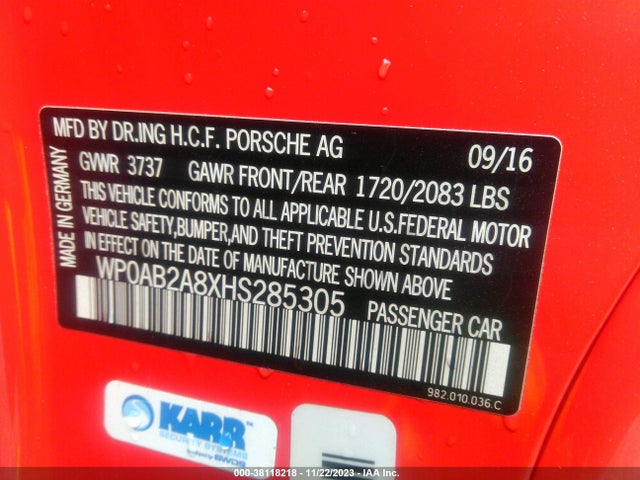 2017 PORSCHE 718 CAYMAN WP0AB2A8XHS285305 Photo 8