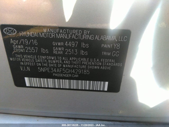 2016 HYUNDAI SONATA SPORT VIN: 5NPE34AF5GH429185
