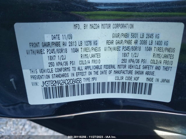 2010 MAZDA CX-9 SPORT VIN: JM3TB2MA2A0208458