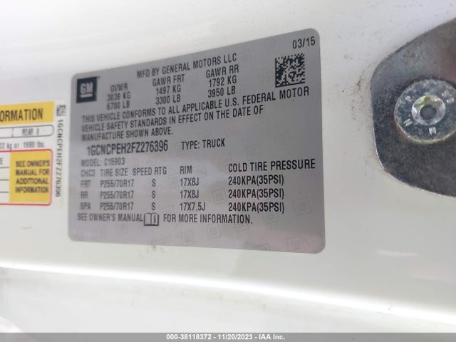 2015 CHEVROLET SILVERADO 1500 WT VIN: 1GCNCPEH2FZ276396
