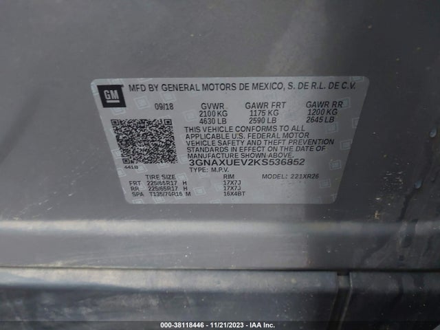 Chevrolet EQUINOX LT 2019 3GNAXUEV2KS536852 Image 9