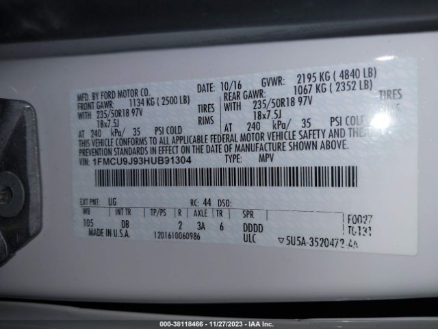 2017 FORD ESCAPE 1FMCU9J93HUB91304 Photo 8