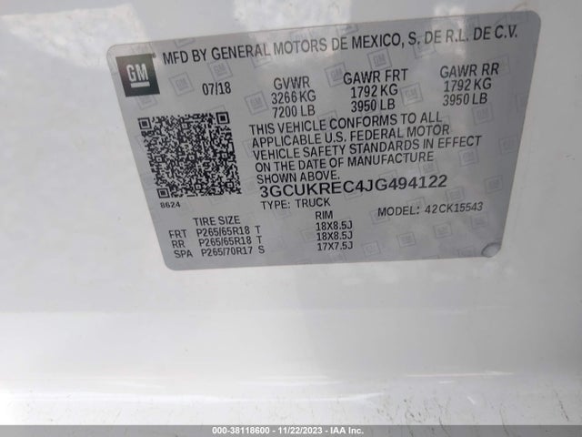 Chevrolet Silverado 1500 2lt 2018 3GCUKREC4JG494122 Image 9
