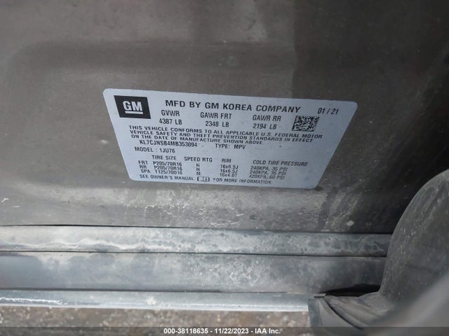 Chevrolet Trax Awd Ls 2021 KL7CJNSB4MB353094 Image 9