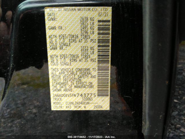1N6AD0EV5FN743775 Nissan FRONTIER S