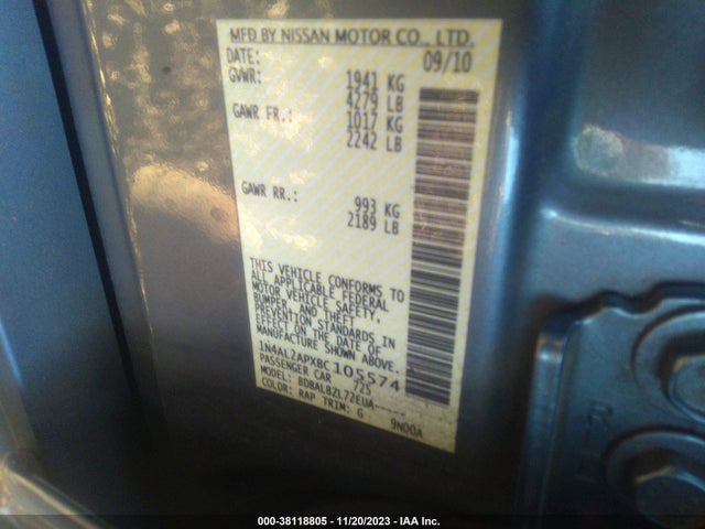 2011 NISSAN ALTIMA 2.5 S VIN: 1N4AL2APXBC105574