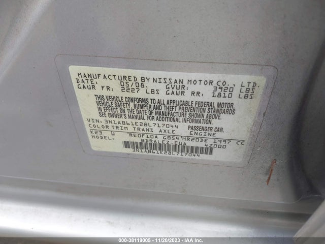 2008 NISSAN SENTRA 2.0S VIN: 3N1AB61E28L717044