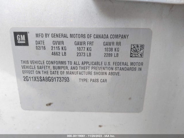 Chevrolet Impala 1fl 2016 2G11X5SA8G9173793 Image 9