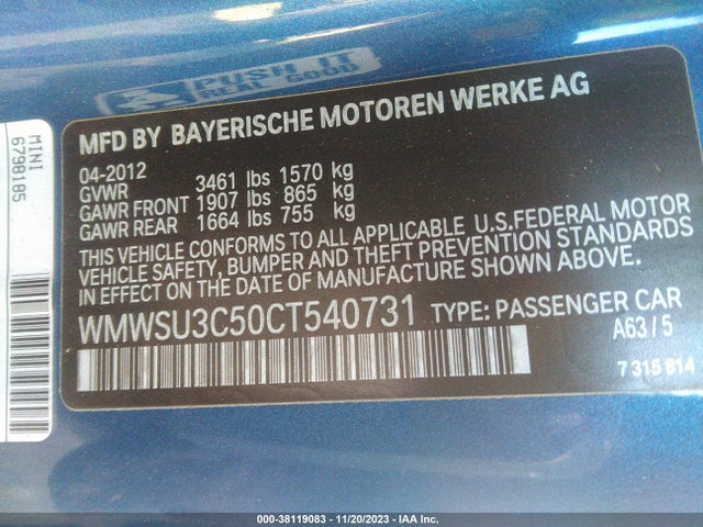 2012 MINI COOPER WMWSU3C50CT540731 Photo 8