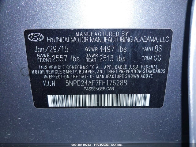 Aukcja sprzedaży 2015 Hyundai Sonata Se, vin: 5NPE24AF7FH176288, numer aukcji: 38119233