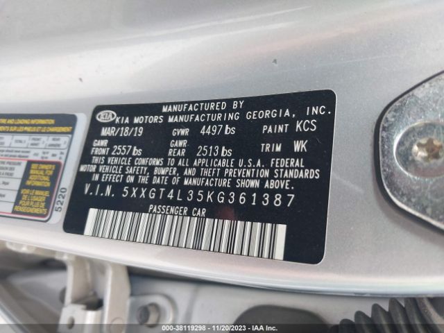 2019 KIA OPTIMA 5XXGT4L35KG361387 Photo 8