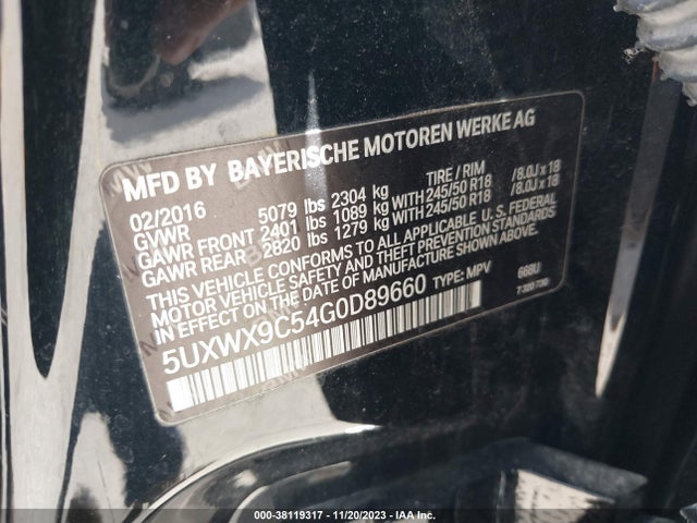 BMW X3 Xdrive28i 2016 5UXWX9C54G0D89660 Image 9