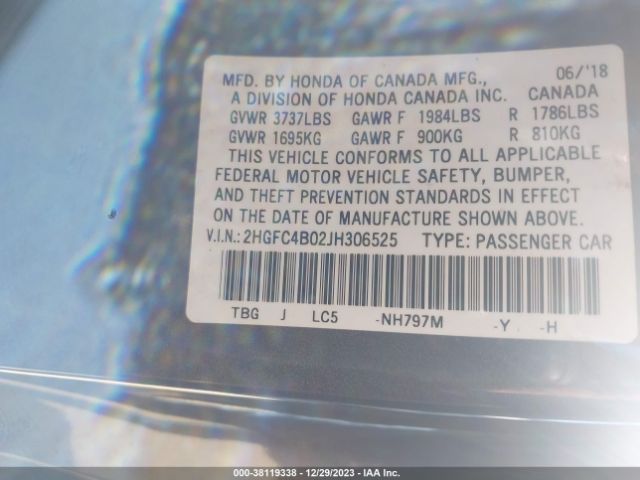 2HGFC4B02JH306525 Honda Civic Lx-p