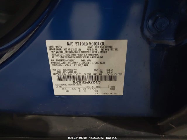 2018 FORD ECOSPORT S VIN: MAJ3P1RE6JC235473