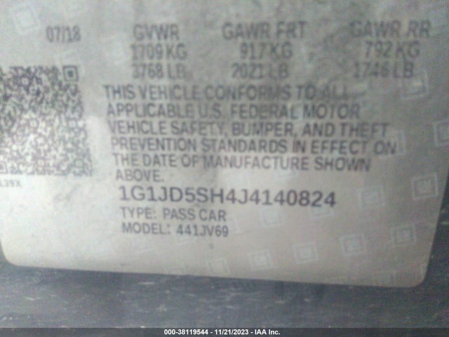 Chevrolet Sonic Lt Auto 2018 1G1JD5SH4J4140824 Image 9