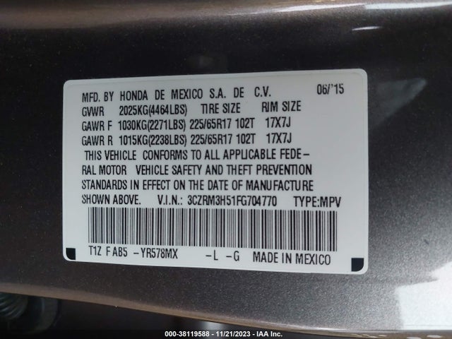Honda CR-V EX 2015 3CZRM3H51FG704770 Image 9