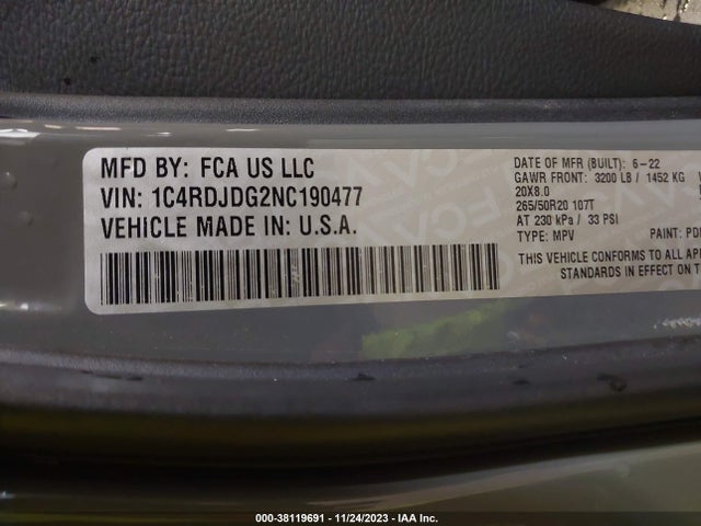 Dodge Durango Gt Awd 2022 1C4RDJDG2NC190477 Image 9