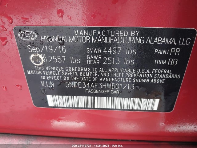 Hyundai Sonata Limited 2017 5NPE34AF3HH501213 Image 9